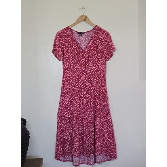 Saks Fifth Avenue Dress Womens Size 2 Red Dutsy Floral Button Midi Viscose Boho - Picture 11 of 12